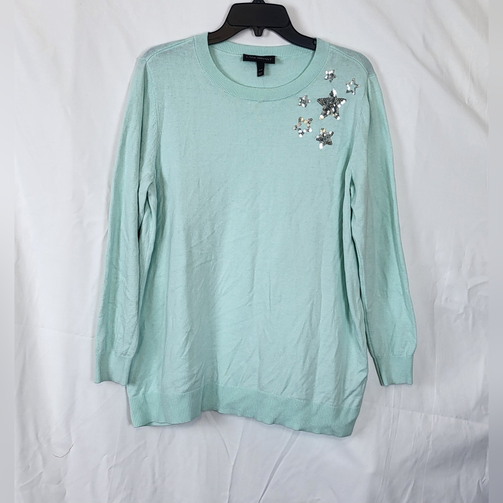 Lane Bryant Light Blue/Teal Silver Sequin Stars Long Sleeve‎ Sweater Size 14/16